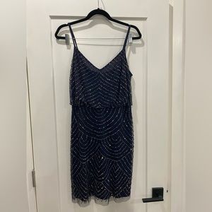 Adrianna papell evening dress - size 10. blue beaded short dress.